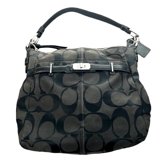 Coach Signature C Ashley Hobo Shoulder Bag black gray brown textured - Picture 1 of 12